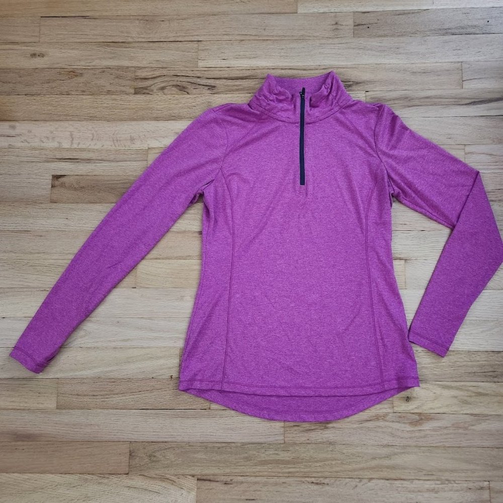 Danskin Now Dri-Fit Quarter Zip Long Sleeve Top Size Small Pink Heather